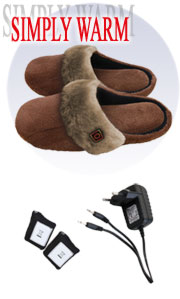 1 Paar Thermo Slippers in braun mit Ladegerät und zwei Akkus